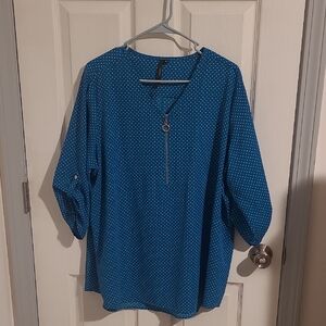 Chic Teal Polka Dot Blouse with Front Zipper